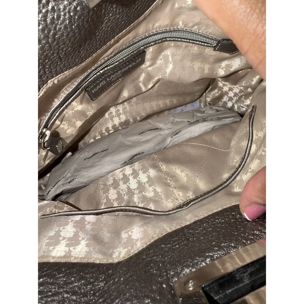 Karl‎ Lagerfeld Paris Quilted Leather Tote Silver Chain Shoulder Bag P